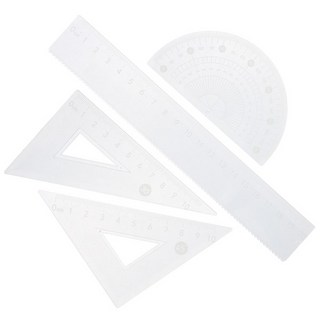 1세트 플라스틱 자 삼각자 세트 투명 기하학 수학 도면 측정 도구 키트 학생 교사 전문가용