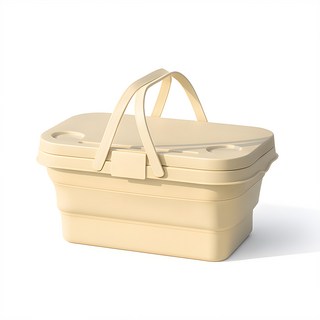 多功能折疊式野餐籃 （一秒折疊 / 變身桌子 / 大容量收納）, 卡其色, 1個, 1層