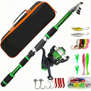 입문 초보 민물 바다 배낚시 낚시대 릴 미끼 풀세트, 그린 (낚시대 + 채비세트 + 가방)