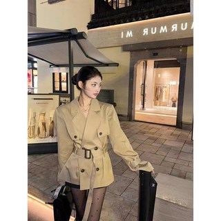 高級感風衣外套女鞦季新款女裝卡其色英倫風小個子收腰短款大衣潮