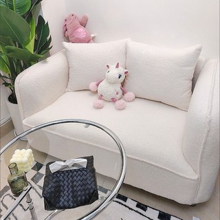 沙發 雙人沙發 客廳沙發 網紅奶油羊羔絨沙發臥室陽台家用簡約侘寂小戶型公寓客廳懶人沙發, 1個, 灰色,75x85cm 單人位