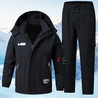 겨울 남성용 안전복 작업복 기모 도톰 후드점퍼 카고팬츠 방풍 아웃도어 등산복 상하세트
