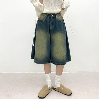 버뮤다(옆핀턱/루즈핏)밴딩 Y2K 스트릿 감성 러프 와이드 청반바지 데님 팬츠 4color