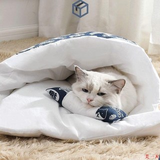 保固無憂 貓窩 冬季保暖 貓睡袋 全封閉式 小貓屋 深度睡眠 貓咪被子 狗窩, 1個, 日式貓窩【黑色招財貓】加絨款,M-中號【適合6斤內的貓】