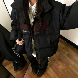 寬鬆印花刺繡棉服 秋冬季保暖加厚麵包外套