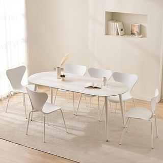삼익가구 베르디 통세라믹 타원형 식탁 세트 6인용 방문설치, 화이트, 일반의자 6