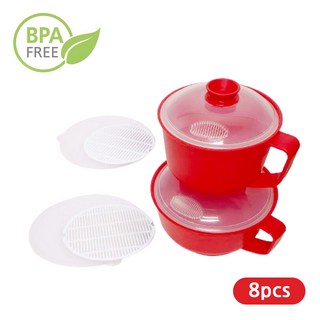 레몬글라스 전자레인지용 핸디형 스마트 찜기 중형 + 대형 (1000mL +1500mL) 2종세트 8피스, 레드, 1개