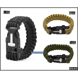 野戰搖滾 高品質多功能傘繩手環 黑色沙色軍綠色 七芯傘繩手鍊求生繩登山戶外打火石, 沙色, 1個