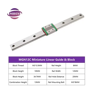 가이드 레일3D 프린터 부품용 미니어처 선형 레일 및 슬라이드 세트 CNC 액세서리 MGNR 블록 1 개 MGN19, 01 CHINA, 13 450mm, 01 1Rail  1MGN12C, 1개