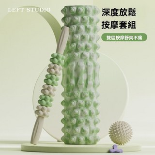 泡沫軸狼牙棒按摩滾軸三件套，腿部肌肉放鬆滾輪，瘦腿神器, 白桃粉,煥新款按摩棒【6輪滾珠】圓形凸點按摩, 1個