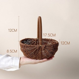 芯苼 手工編織提籃 花藝插花籃 花店包裝籃 藤塑花籃 323313640, 咖色大號西瓜籃, 1個