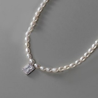 에르모사제이 N037 스퀘어 큐빅 팬던트 진주 실버 925 은 목걸이