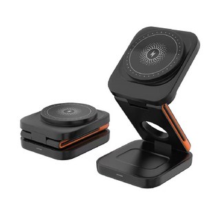 蘋果Magsafe磁吸三合一無線充電座 蘋果手錶手機15W Qi快充 隔日配, 1個, 極光黑 無線磁吸3合1充電盤