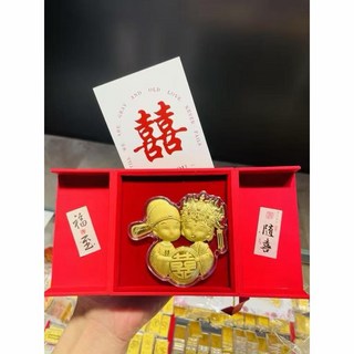 金大囍銀樓 新郎新娘黃金擺件 0.3克 結婚禮物 週年紀念 百年好合, 新郎新娘0.3克=0.08錢, 金色