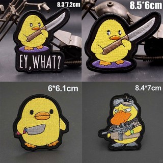 鴨子拿著刀可達鴨魔鬼氈刺繡徽章，背包臂章布貼，創意士氣章, 1個, AN95-1,手縫款  可縫可熨燙