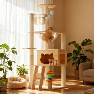 캣타워 스테이플 스칼렛 대형 고양이 집 원목 캣타워 대형 소형 고양이 캣타워, 1개