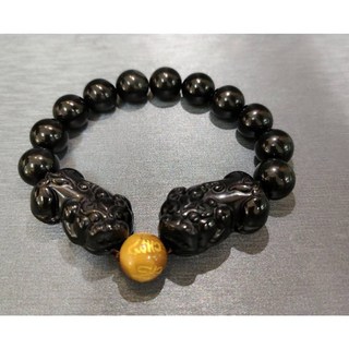 財祿雙貔 黑曜石貔貅12mm - 招財納福，守護財運，黑曜石貔貅手鍊/吊墜, 1個, 黃色, 黃色