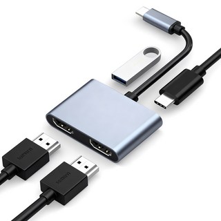 오솜 usb허브 듀얼 HDMI 멀티 어댑터 4in1, 1개, 메탈실버