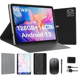 프리미엄 키즈 테블릿 어린이 터치 스크린 학습용 인용 Android 태블릿 10인치 2024 최신 13 128GB 스토리지 16GB RAM (88 가상) 옥타코어 프로세서 5G, Black, 1개