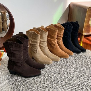 早衣服 堆堆馬靴 大尺碼尖頭西部靴，中筒寬胖腳馬丁靴41-43，牛仔騎士靴