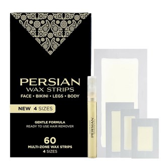 페르시아 멀티존 왁스 스트립 얼굴 다리 바디 비키니 겨드랑이용 프리라인 애프터케어 오일이 함유된 제모 키트 쉽고 바로 사용 가능 천연 성분 4가지 사이즈 60가지, Persian Multi-Zone 왁스 스트립 얼굴 다, 1개