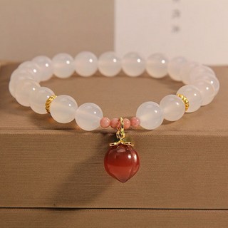 【包 您省心】白瑪瑙水晶手鍊女 ins 小眾設計輕奢網紅水蜜桃手串，閨蜜禮物首選，展現獨特時尚品味, 白瑪瑙+鹽源水蜜桃吊墜, 1個