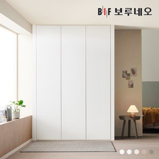 보루네오 200cm 레스 무몰딩 여닫이 작은방 붙박이장, 푸쉬풀, 화이트 200cm