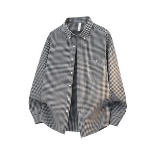 復古格子長袖襯衫 男女同款 翻領休閒襯衣