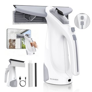 RichMagic 3in1 무선 전동 스퀴지 유리창 청소 도구 창문 닦이 욕실 물기제거 스퀴지 화장실 물기제거 물분사+물흡입+물걸레, 화이트, 1개