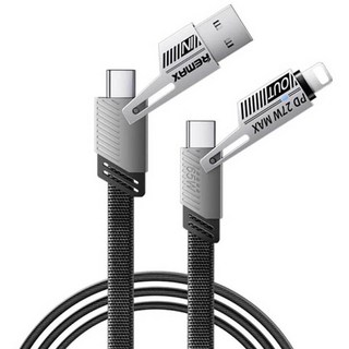 REMAX RC-C189 65W PD快充線 四合一鋅合金編織數據線 A+C-C+L 1M, 黑色, 50個, 100cm