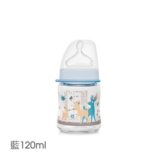 【NIP】德國製專利防脹順哺玻璃/PP奶瓶加贈母乳儲存蓋-拇指/圓型(M號奶嘴), 1個, 玻璃拇指型 藍120ml-B款螺牙, 藍, 120ml