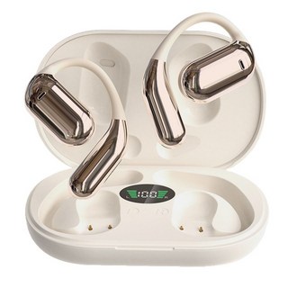 THOUSTA 귀걸이 오픈형 이어폰 노이즈캔슬링 블루투스 5.4 고음질 무통증, 노랑색