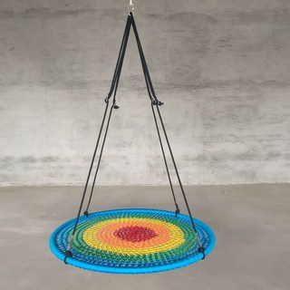 원형 그네 해먹 캠핑장 정원 스윙체어 야외용 놀이터, 무지개 지름 100cm