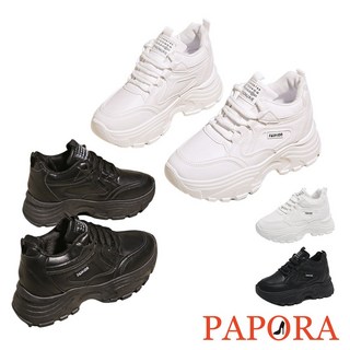 PAPORA 小白鞋 鬆高厚底學生鞋 全白內增高休閒鞋
