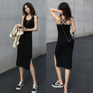 여성 꾸안꾸 데일리 섹시 포인트 스판 쫀쫀 슬림 롱 나시 원피스