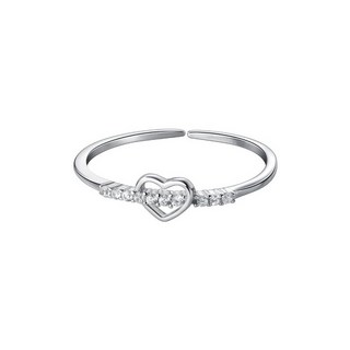 CHIS 韓國鑲鑽戒指 水晶水鑽愛心戒指 女 氣質可調式尾戒 S925純銀防過敏戒指