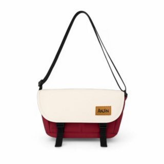 休閒風極簡撞色通勤郵差包 斜背包 記者包 多隔層收納 輕盈耐磨, 黑色