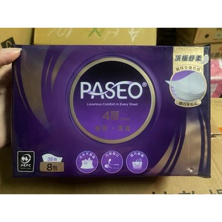 PASEO 4層精巧手帕紙 38抽x8包, 1個