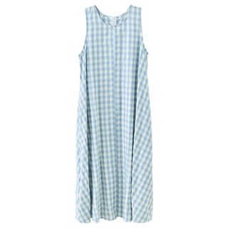 清爽方格洋裝 格紋A字後拉鍊長背心 女裝 連身裙, 藍(05)