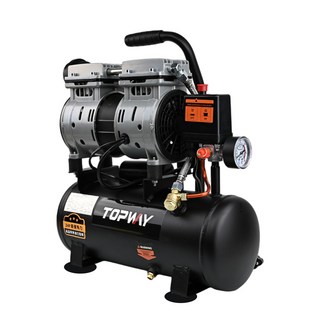 TOPWAY 無油式空壓機 9L 24L 雙缸 銅芯電機 110V/60Hz 壓縮機 靜音便攜 贈風槍風管 家用 工業, 1個, (銀)單進氣9L無輪 贈風槍風管