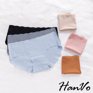 【HanVo】無痕涼感冰絲內褲，波浪邊設計，吸濕排汗，一片式無痕中低腰女內褲，舒適透氣, 膚色,M