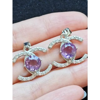 紫水晶 925銀 雙C造型 吊墜 天然寶石