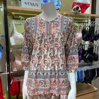 비너스 브랜드관 부드 럽고 신축성이 좋은 세련 되고 트렌디한 보헤미안 보더 프린트 여성 실내복 상VEV3580F 2835322