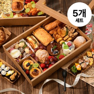 피크닉 디저트 선물 박스 크래프트 상자 포장 케이스 세트, 5개, 크라프트L