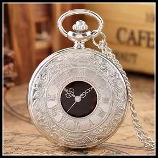 有間小鋪新款雙顯懷錶 銀殼黑面大號鏤空石英錶 古典懷錶 羅馬數字掛錶 復古時尚項鍊錶 男女可戴鍊錶