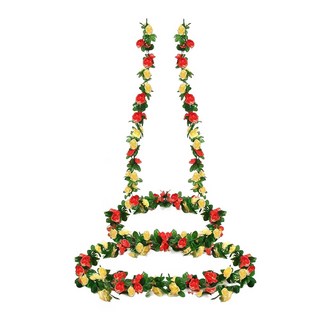 仿真玫瑰藤蔓一條 台灣現貨 假花店面裝潢人造花 塑膠花婚禮裝飾佈置冷氣管美化玫瑰花, 淺黃+橘色, 1套