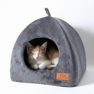 EIRAFUR 北歐風帳篷式貓窩 | 北極絨材質保暖可拆洗貓咪兔子安心好睡窩, 質感灰, 1個