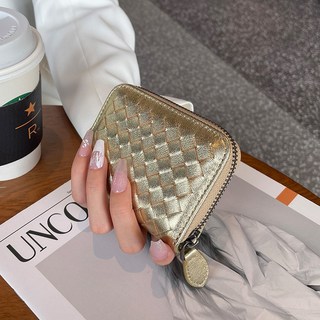 真皮卡包女士多卡位風琴式手工編織羊皮卡夾證件包大容量零錢包皮夾新款女士短夾卡位包學生皮夾卡夾包