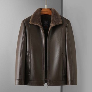 TIMEPURE 중년 남성용 가을겨울 가죽 자켓 기모 두꺼운 캐주얼 라펠 아버지록 슬림핏 보온 점퍼 아우터