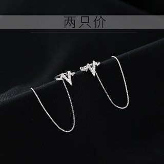 925純銀心跳耳綫女2022新款潮耳釘耳骨夾耳鏈耳環耳飾